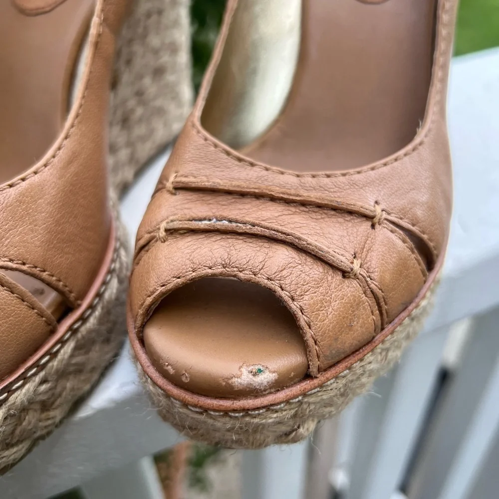 Banana Republic Tan Leather Wedge Peep-Toe